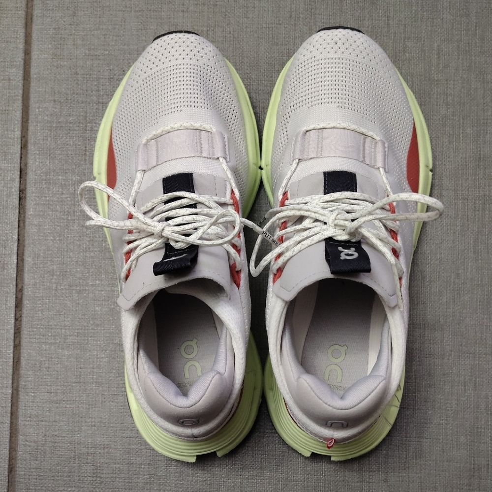 On Running White and Lime Sneakers